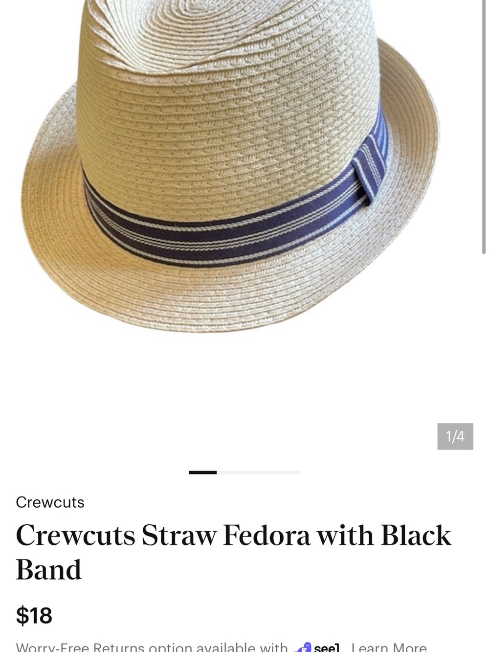 Straw Fedora with Navy Striped Band